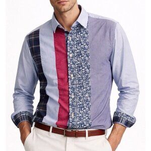 DESIGUAL Mens Regular Floral / Print Paneled Long Sleeve Shirt - SIZE MEDIUM